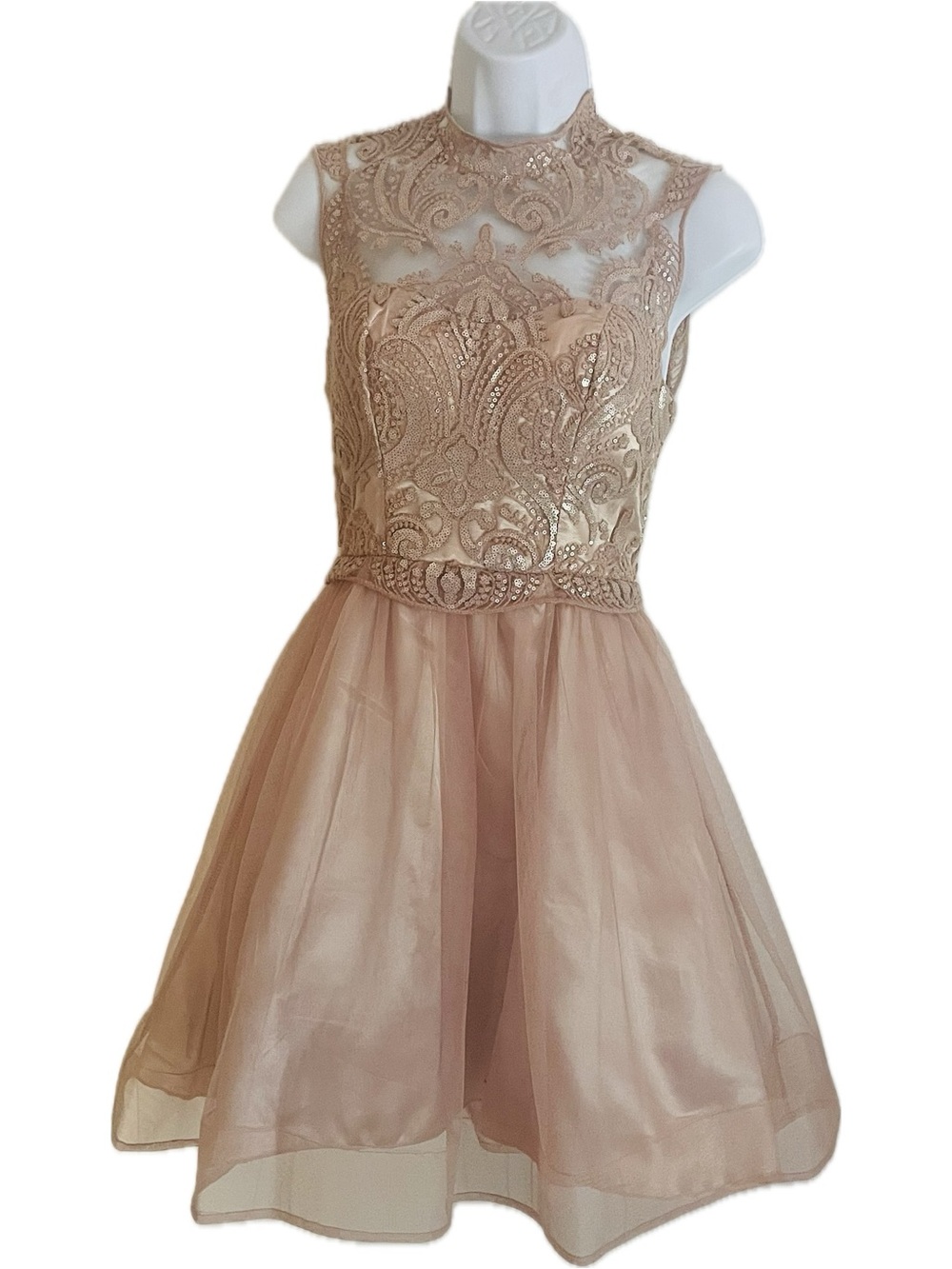 My Michelle Rose Gold Lace Bodice Tulle Prom Dress